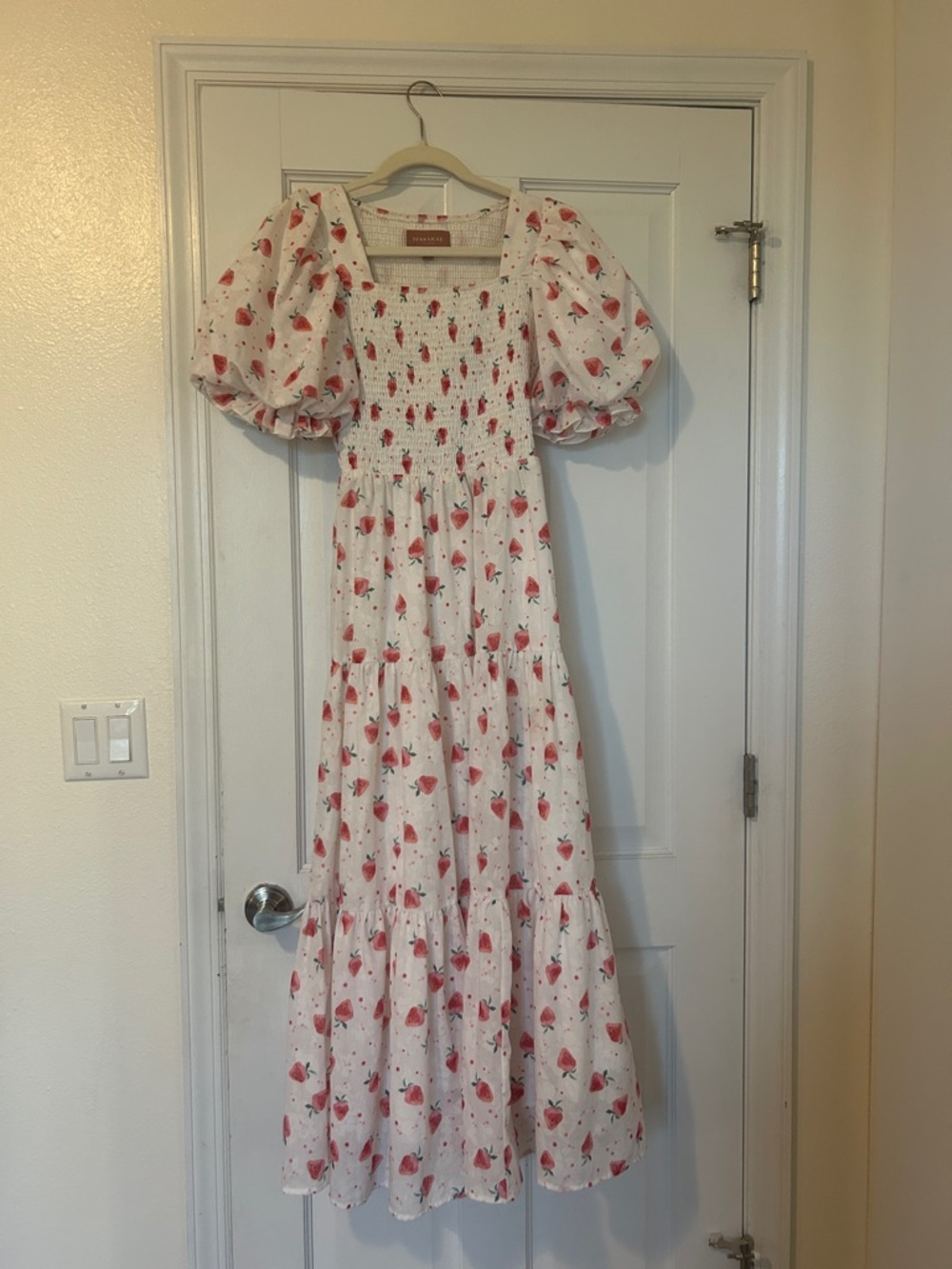 JessaKae White Maxi Dress with Red Strawberry Print